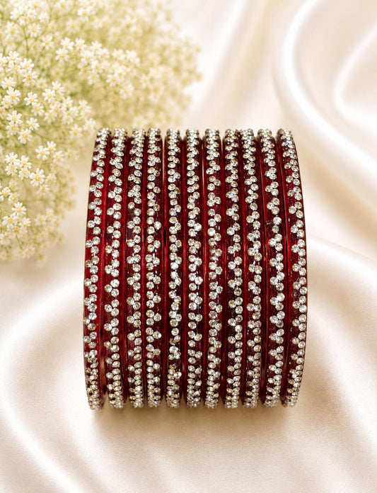 ( Set Of 12 ) Crystal Stone Studded Bangle