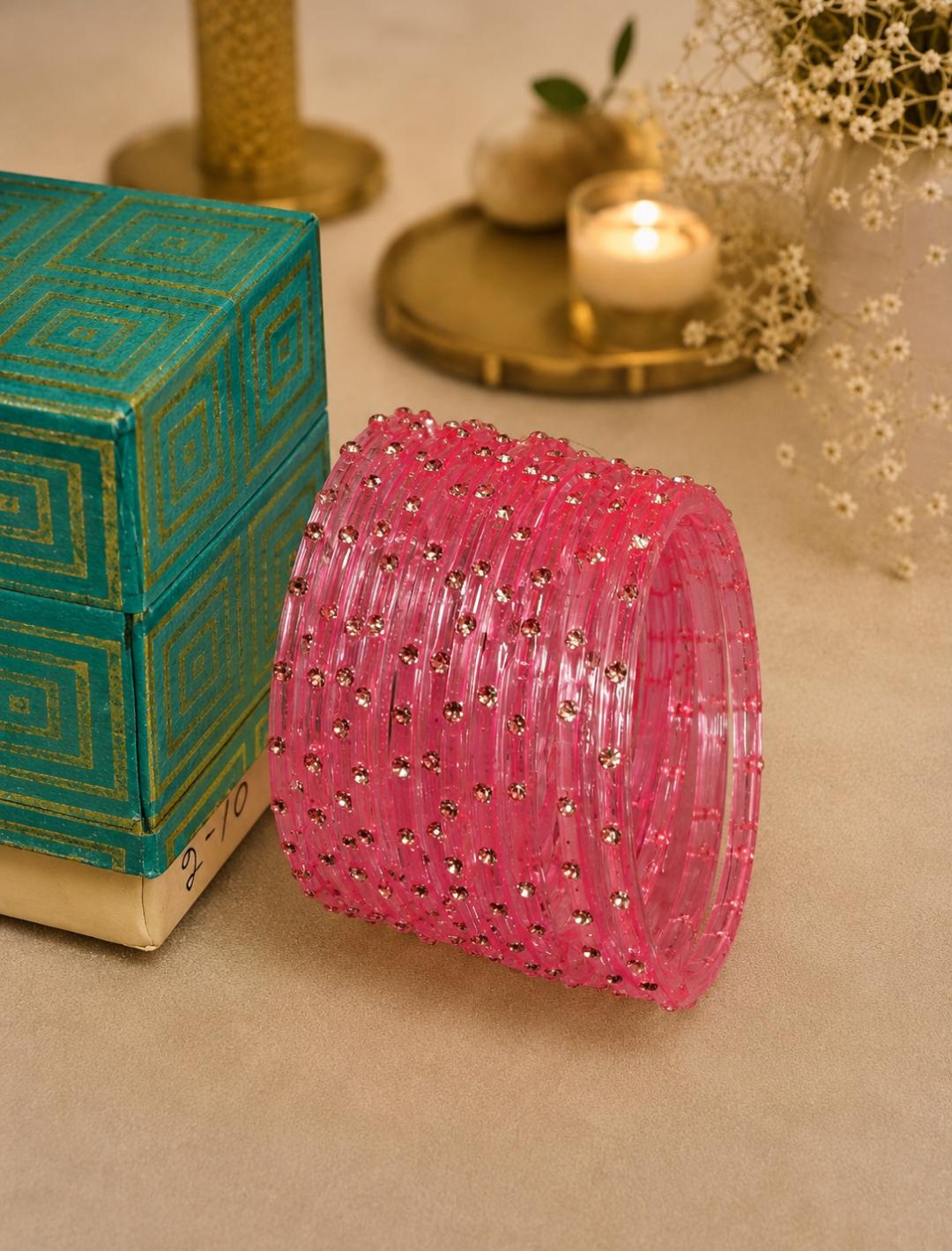 Single stone Glass Bangle (Set of 12)