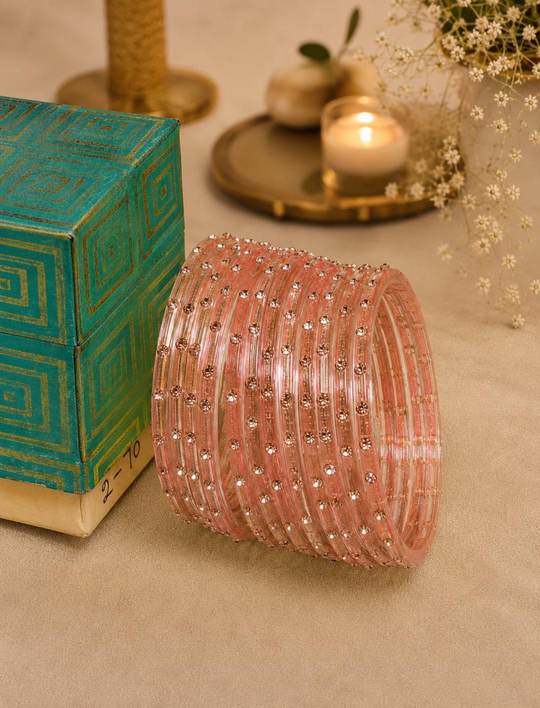 Single stone Glass Bangle (Set of 12)