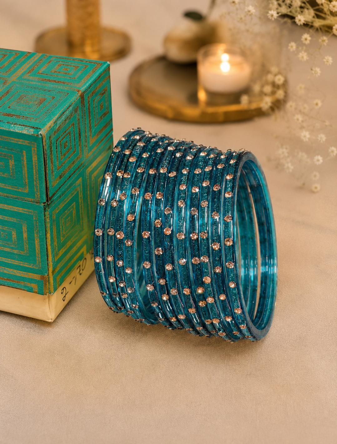 Single stone Glass Bangle (Set of 12)