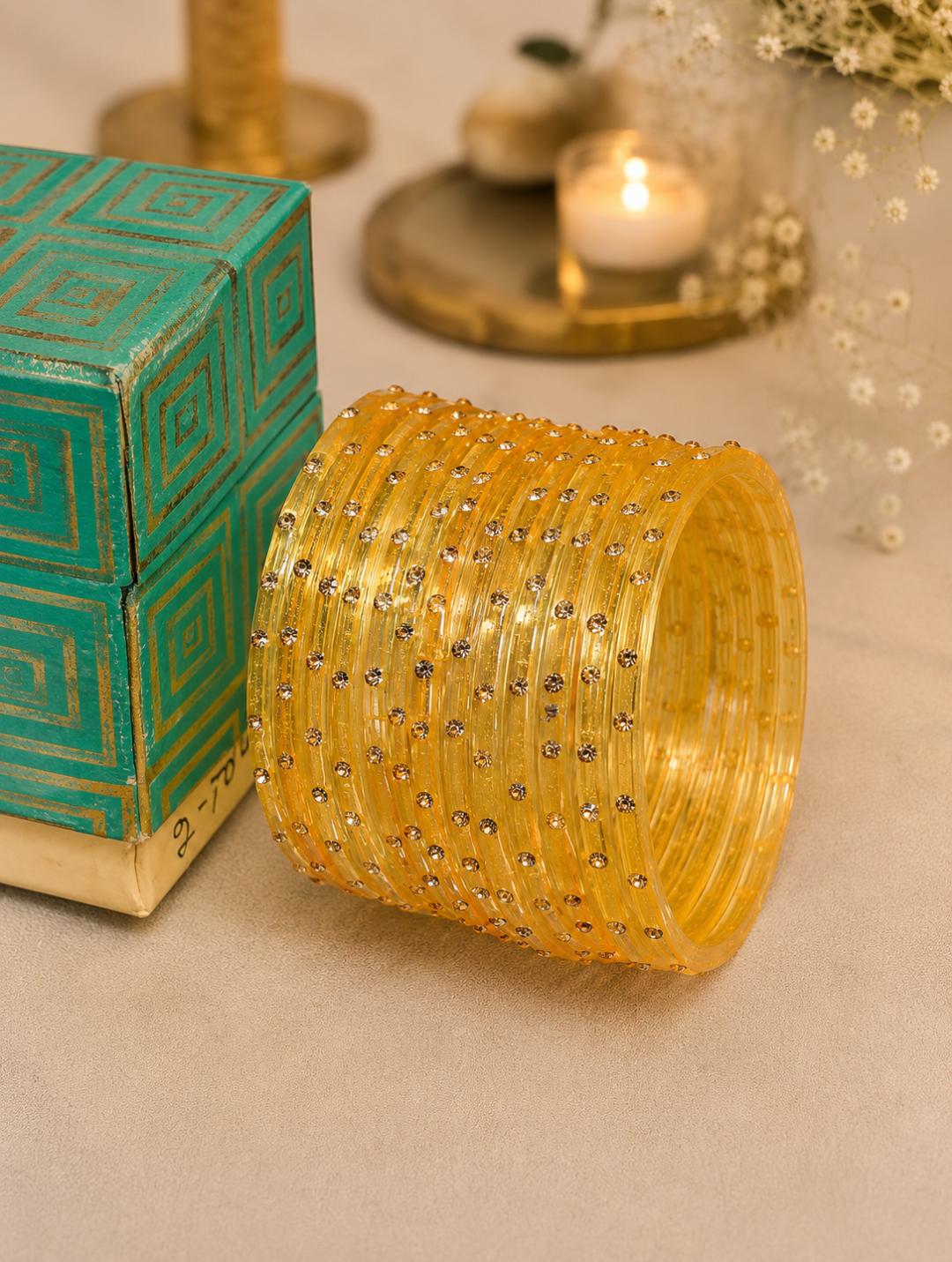 Single stone Glass Bangle (Set of 12)