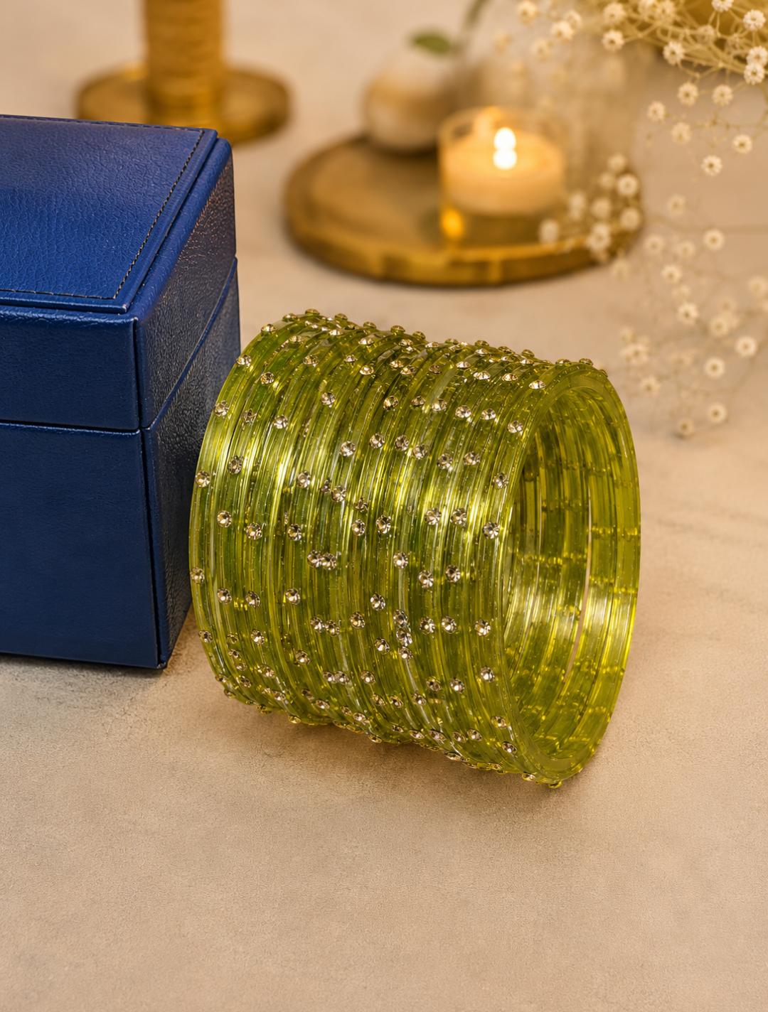 Single stone Glass Bangle (Set of 12)