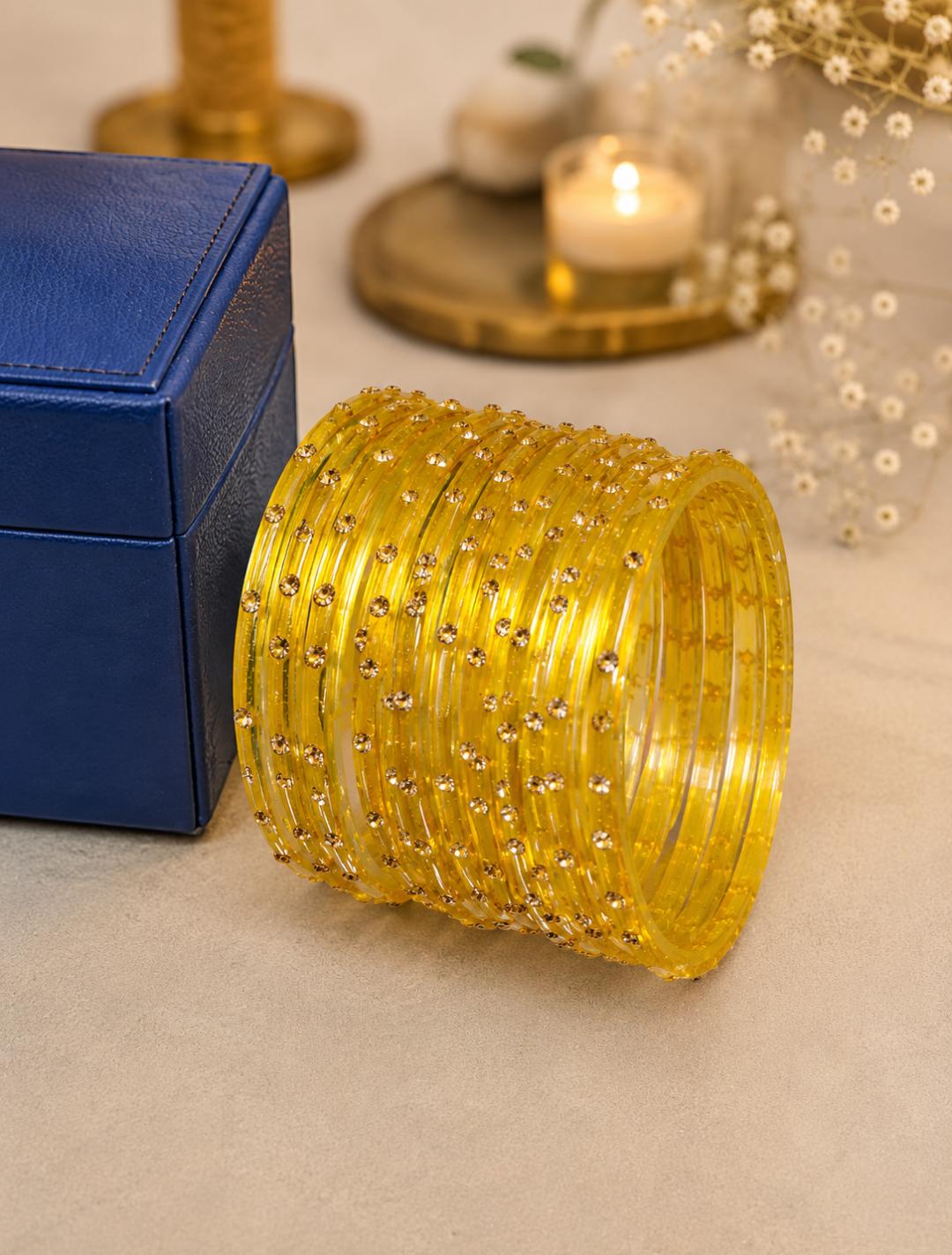 Single stone Glass Bangle (Set of 12)