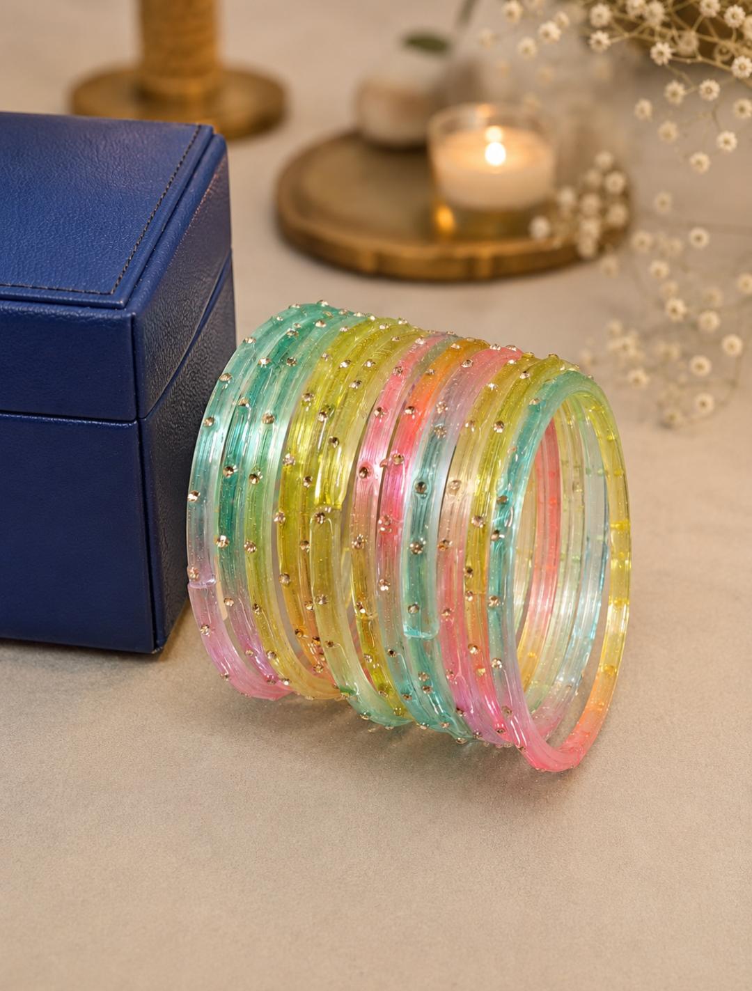 Single stone Glass Bangle (Set of 12)