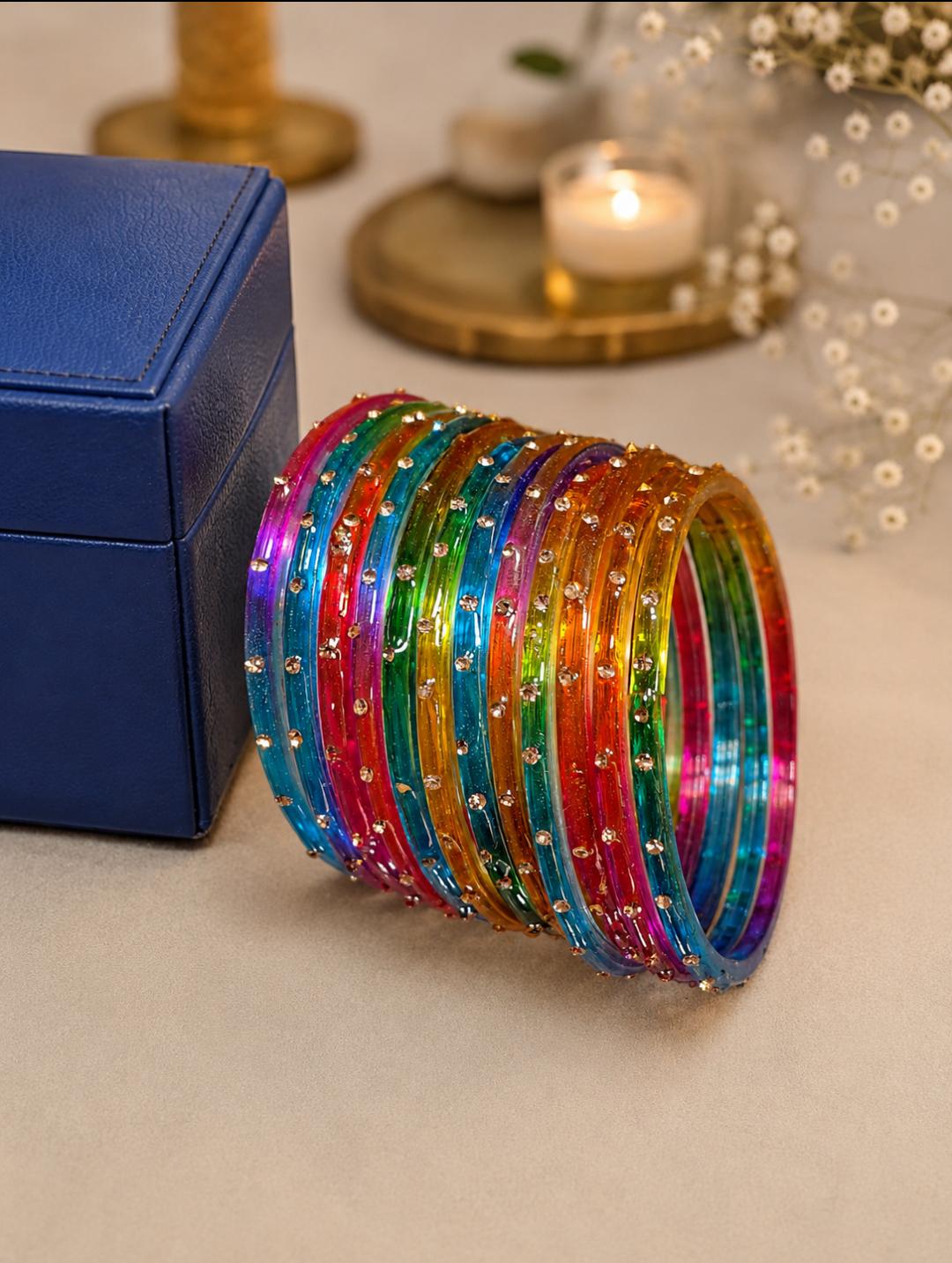 Single stone Glass Bangle (Set of 12)