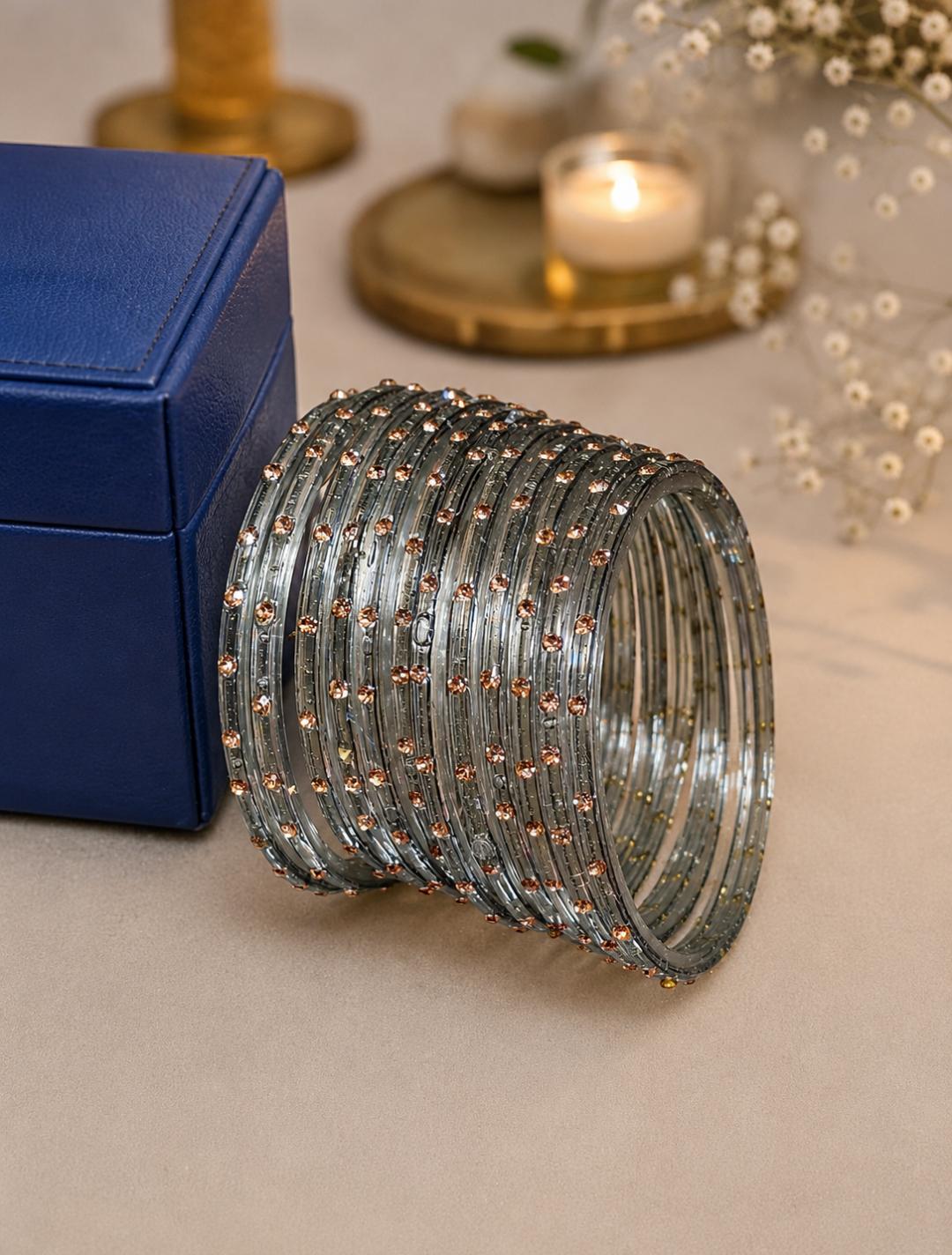 Single stone Glass Bangle (Set of 12)
