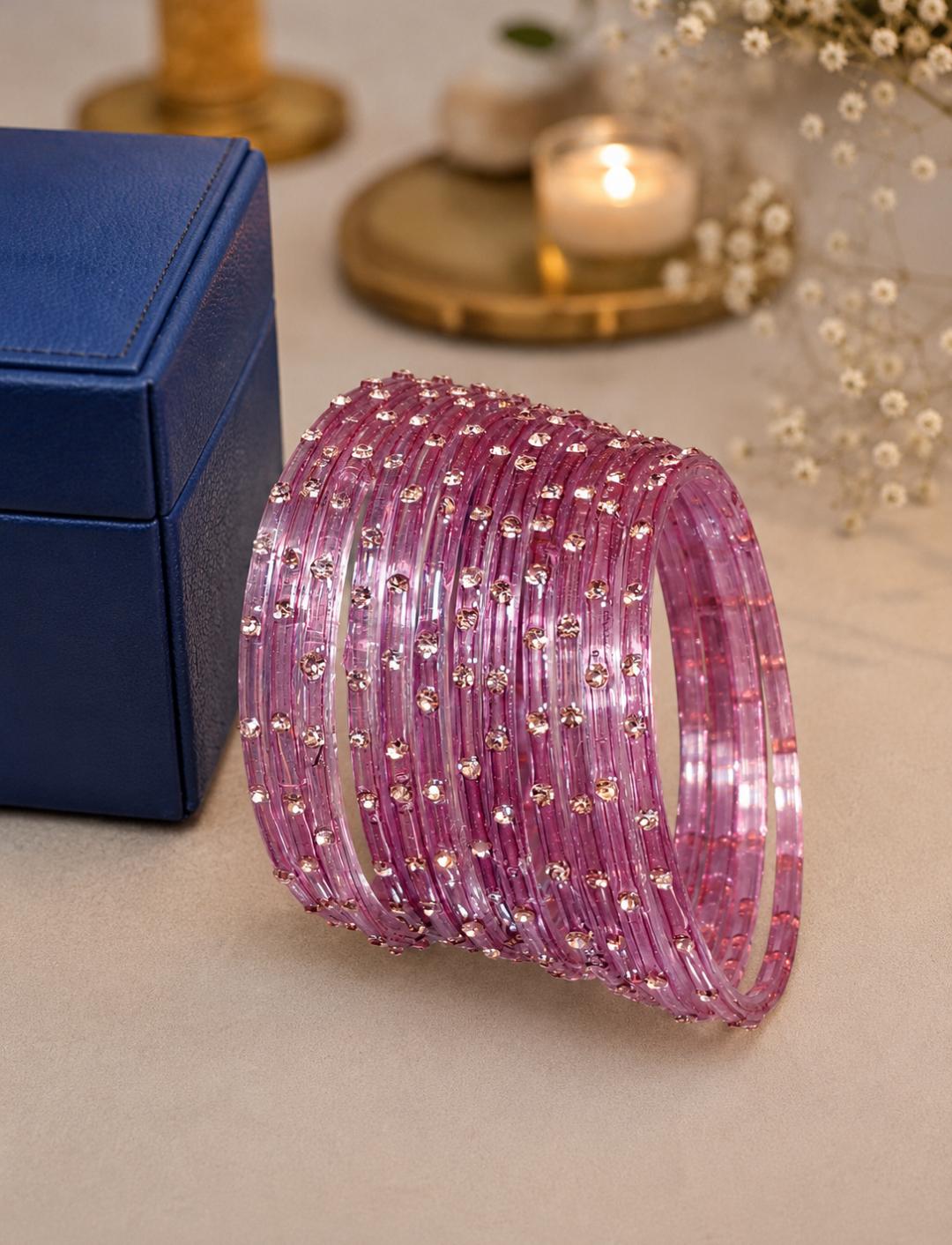 Single stone Glass Bangle (Set of 12)