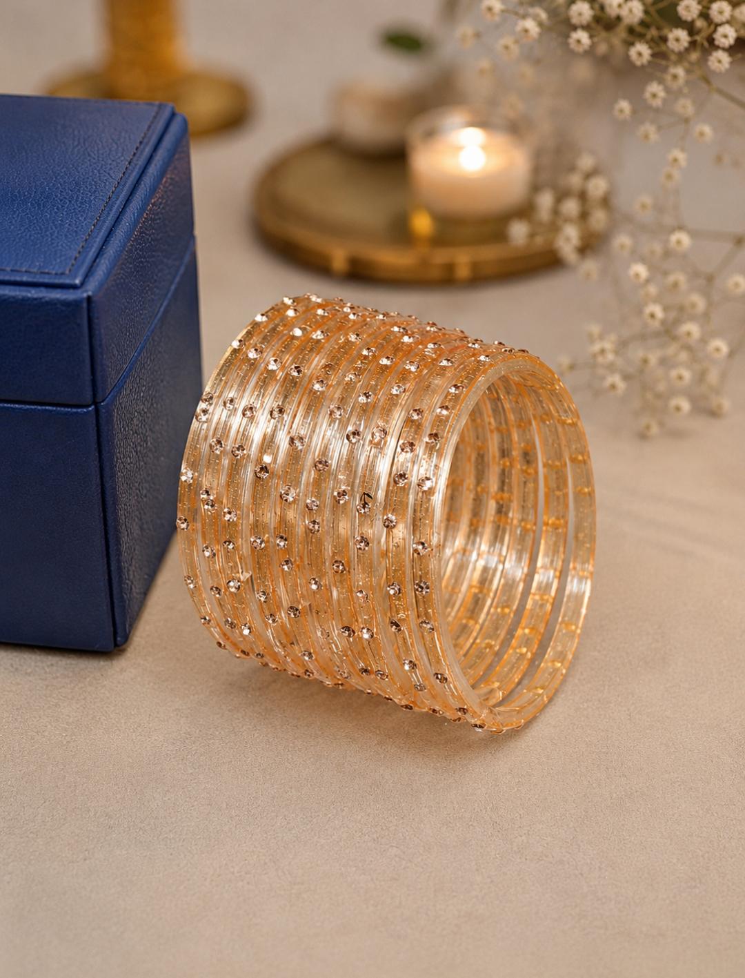 Single stone Glass Bangle (Set of 12)
