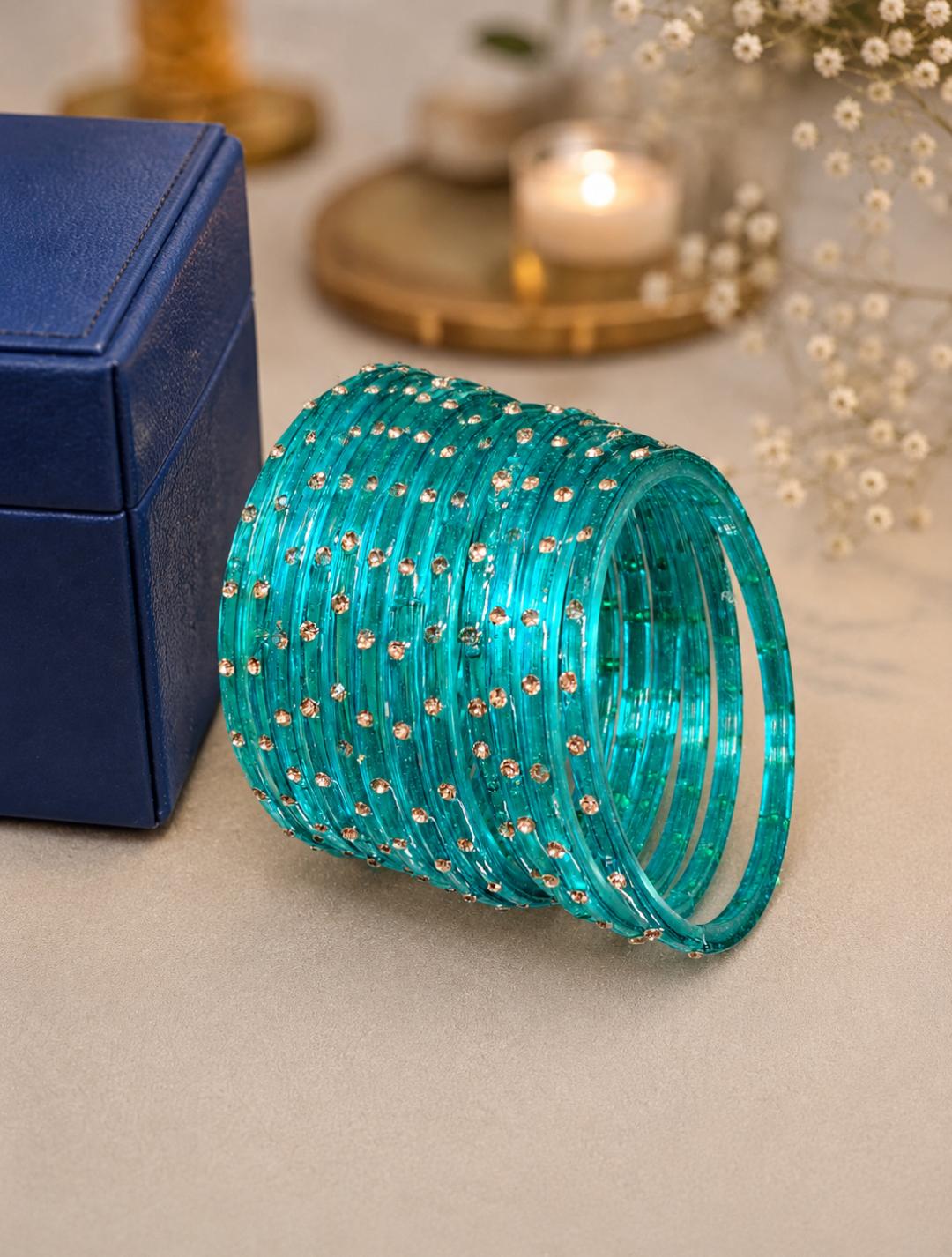 Single stone Glass Bangle (Set of 12)