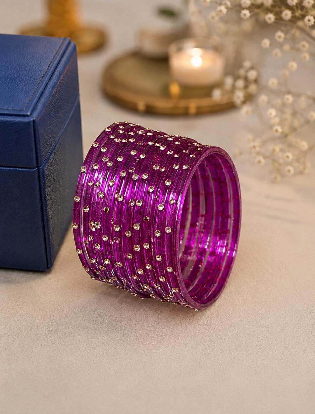 Single stone Glass Bangle (Set of 12)
