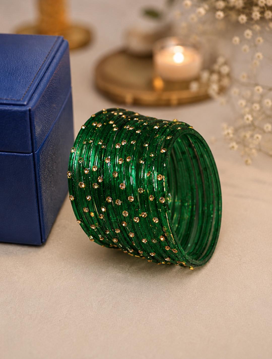 Single stone Glass Bangle (Set of 12)