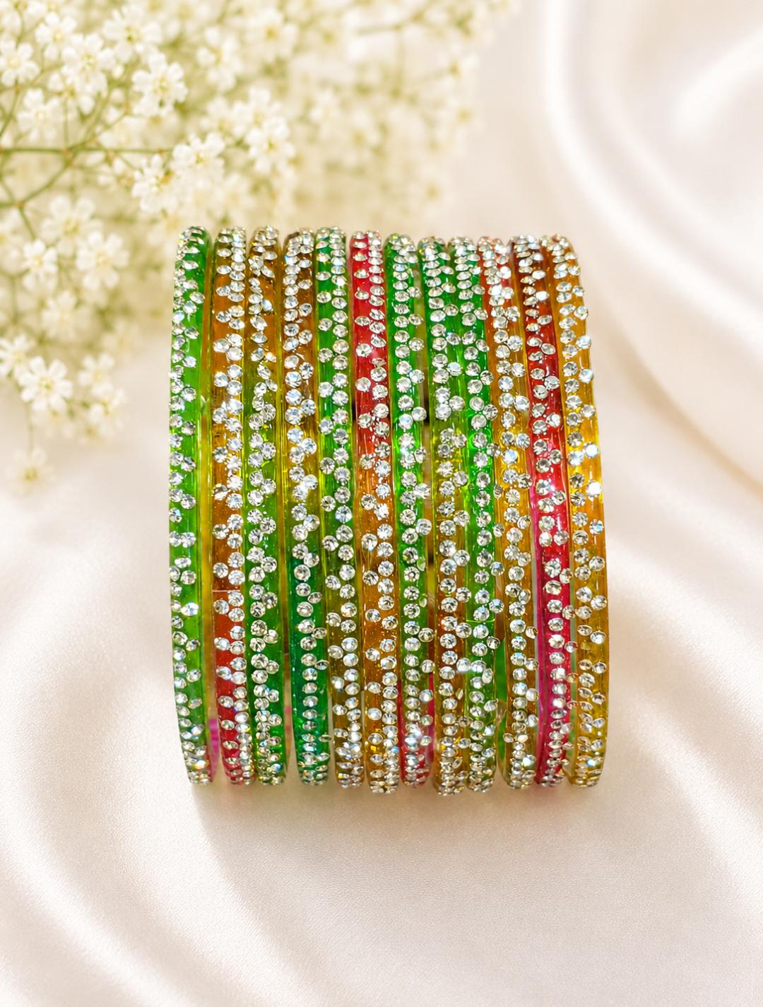 ( Set Of 12 ) Crystal Stone Studded  Bangle
