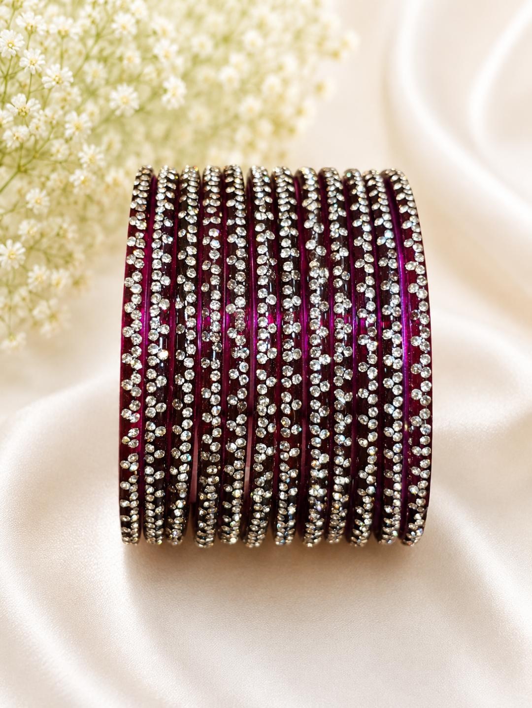 ( Set Of 12 ) Crystal Stone Studded  Bangle