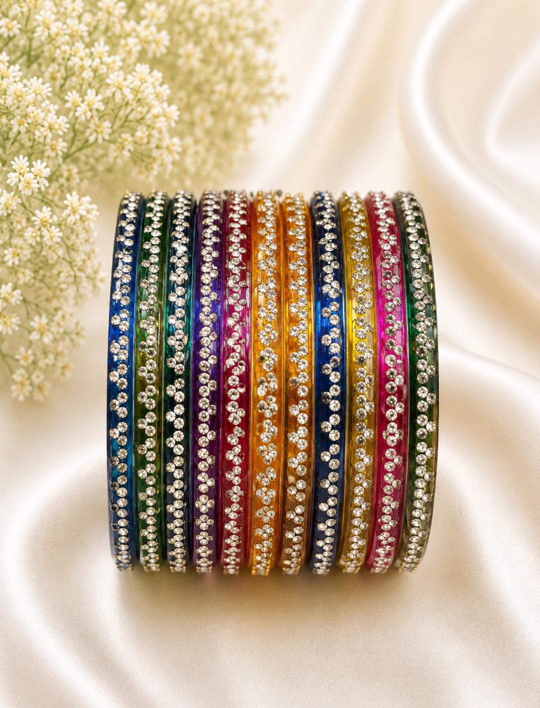 ( Set Of 12 ) Crystal Stone Studded  Bangle