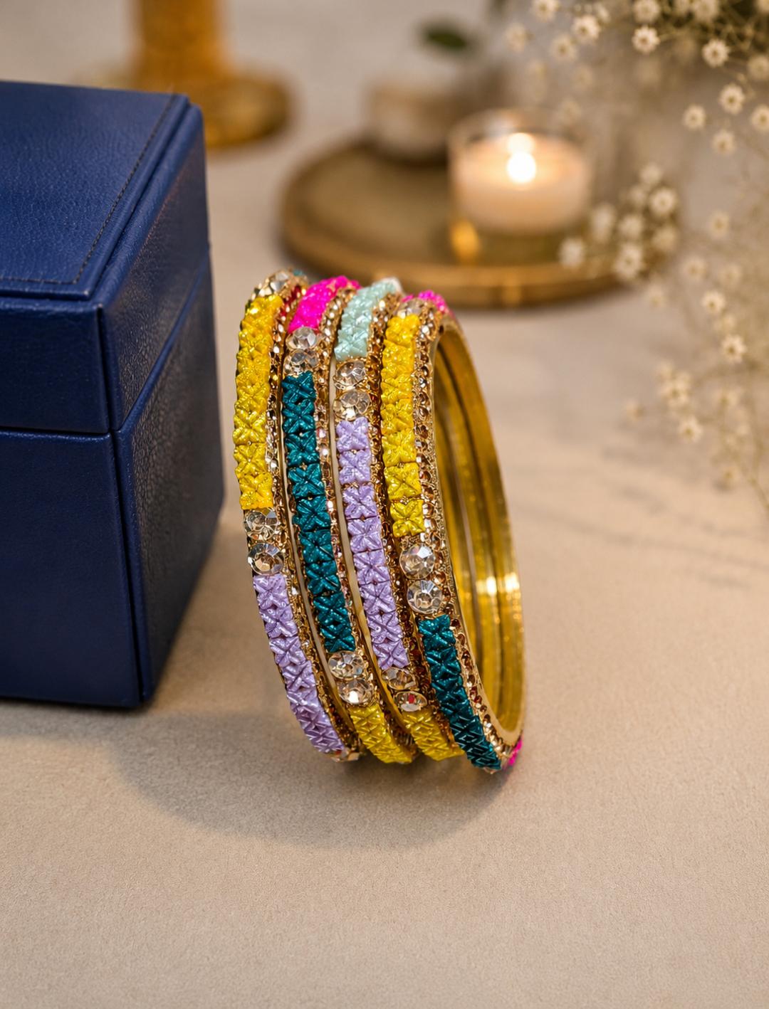 Multi colour  Vibrant Glass Bangles (Set Of 4)