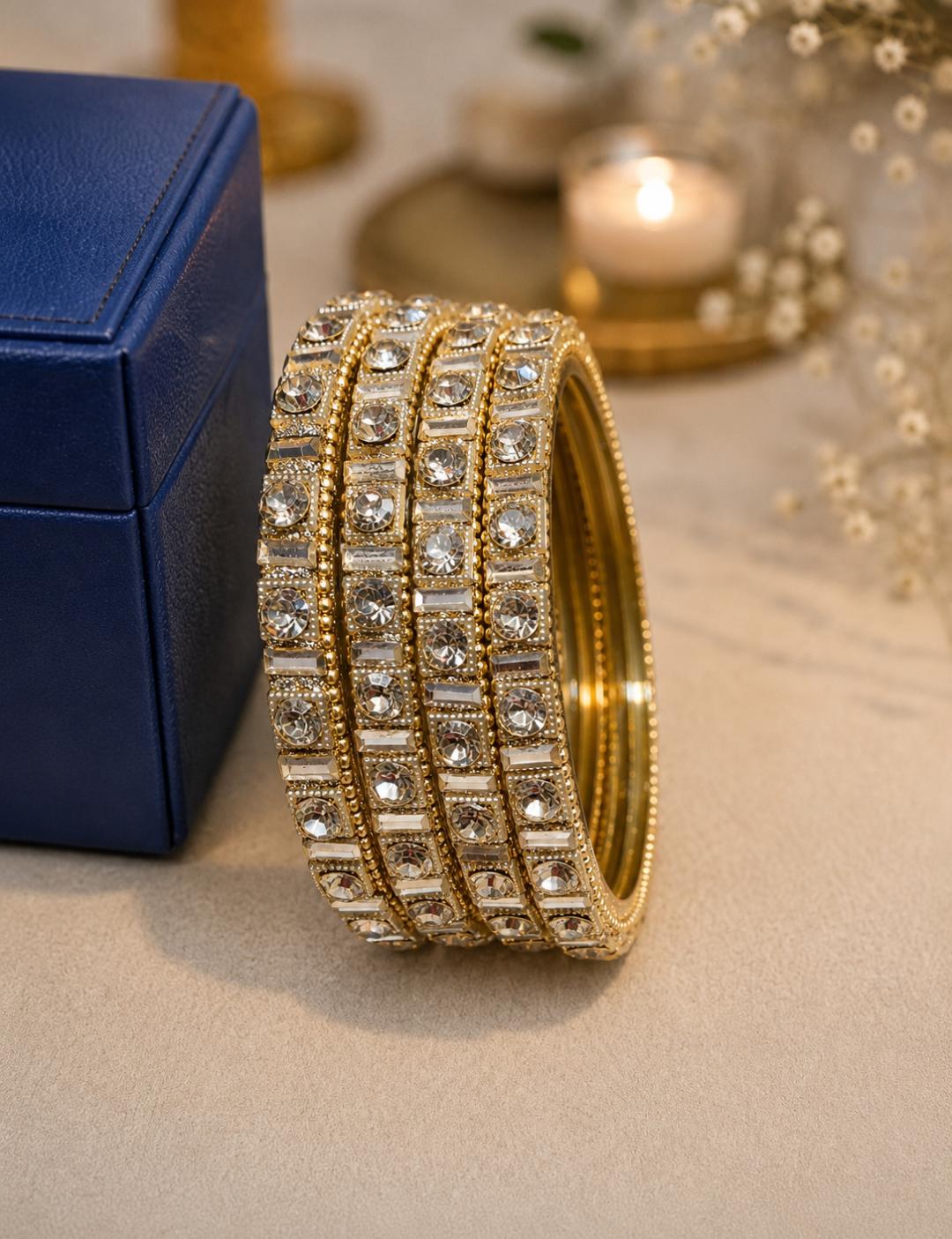 Silver Golden Mirror Glass Bangle
