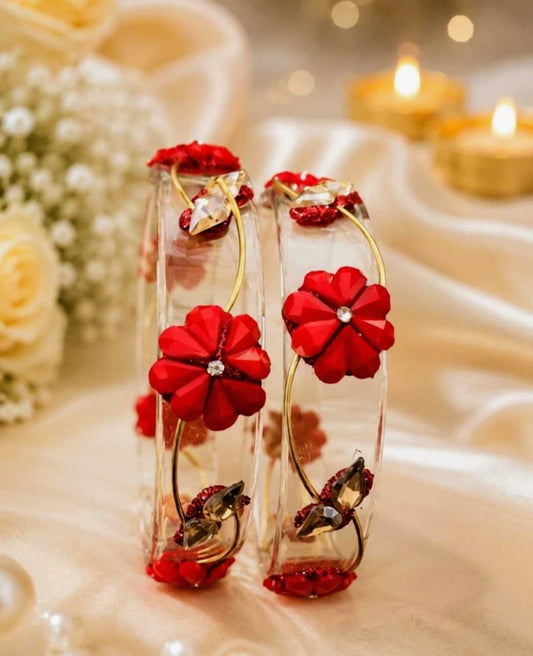 Floral Red Crystal Bangles